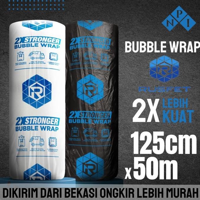 

ready RUSFET Plastik Bubble Wrap Hitam Bening 50 Meter Bubblewrap DKM 3 KG