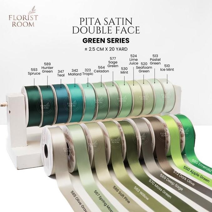 

ready Pita Satin Double Face 2.5cm x 20yard Green Series