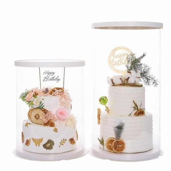 

ready D30 x T50 cm Cake Box Kotak Kue Tart Gift Mika Bening Bulat Tinggi Cantik + Tatakan 2 in 1