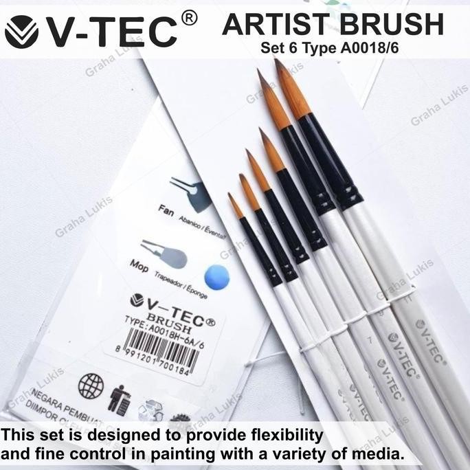 

ready !!! V-Tec Round Brush 0018H Set 6 / Kuas Lukis Set 6
