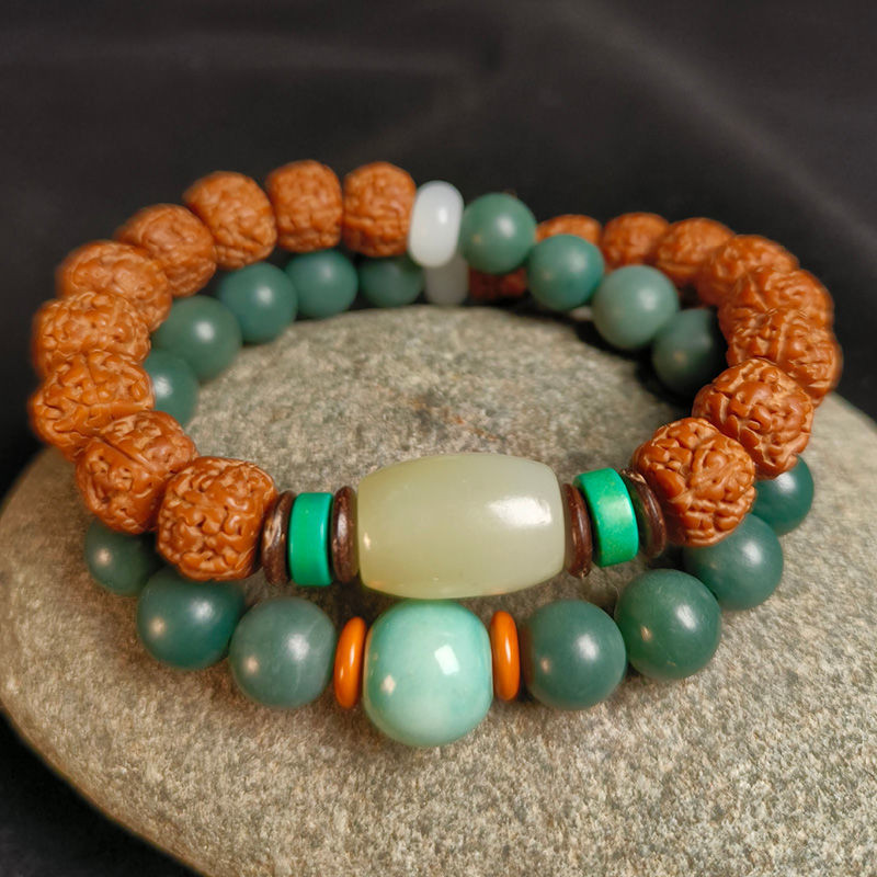 Gelang Bodhi Pola Naga Melingkar Kulit Merah Vajra+Gelang Akar Bodhi