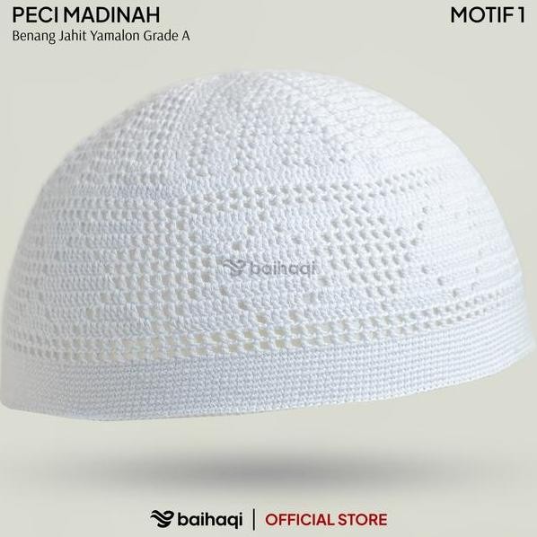 Baihaqi Peci Madinah Bahan Benang Jahit Yamalo Handmade Peci Haji Putih PeciRajutDewasa