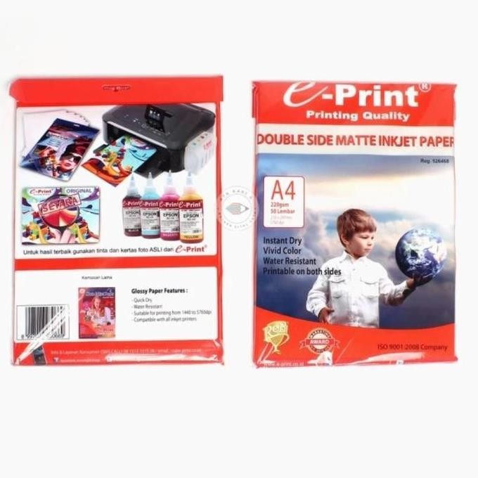 

Kertas Photo E-Print Double Side Matte Inkjet Paper A4 220 Gsm 50 Lmbr Terlaris