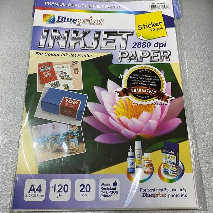 

Inkjet Sticker Paper Blueprint A4 70Gsm 20Sheet Kertas Stiker Hvs Doff Bp-Isa4070 Promo