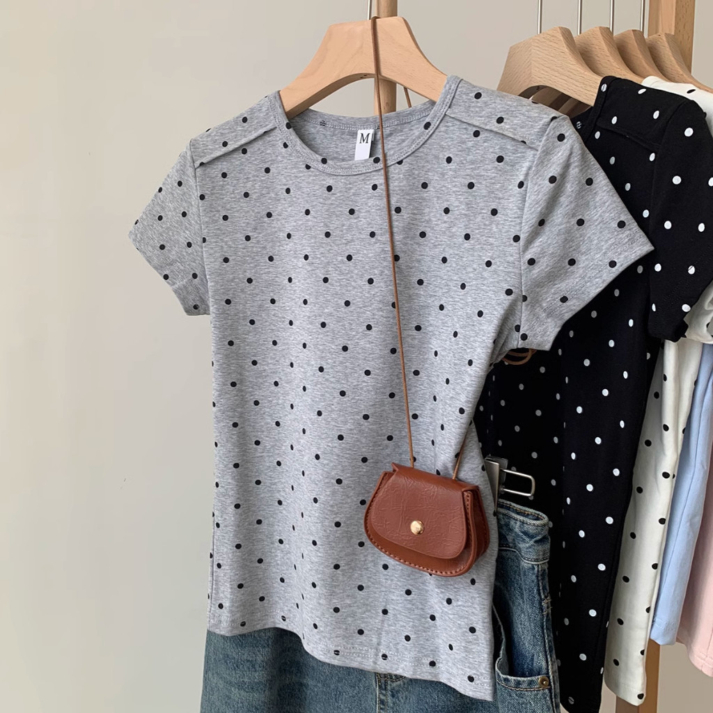 Kaos Stretch Premium Lengan Pendek Berbintik Abu-abu