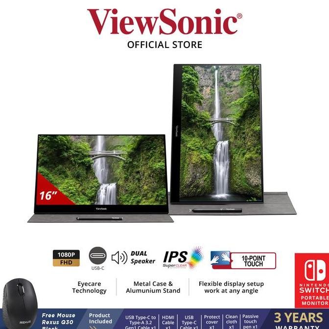 Premium ViewSonic TD1655 - 15.6" Touch Portable Monitor | 1080p | USB-C