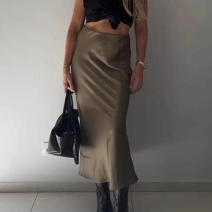 74949 Soft Silky Satin Fishtail Skirt/Rok Mermaid Satin Wanita Termurah