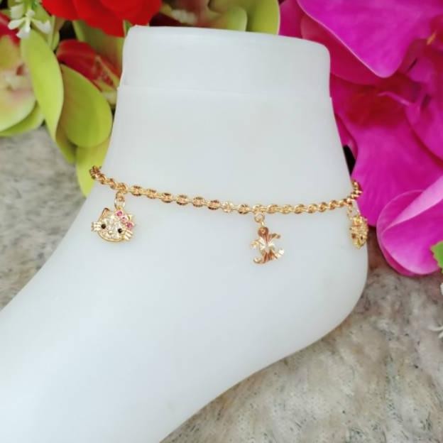 Gelang Kaki Hello Kitty Titanium Asli Gold/Silver AST