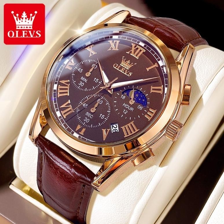 (Terbaru) OLEVS 2871 Jam tangan pria kulit OLEVS Jam Tangan Pria Anti Air Original 100% Asli Keren T