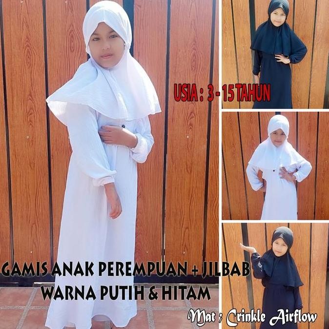 Tersedia TERBARU GAMIS ANAK PEREMPUAN BAJU KURUNG KHUSUS HITAM & PUTIH BAHAN CRINKLE AIRFLOW USIA 3 