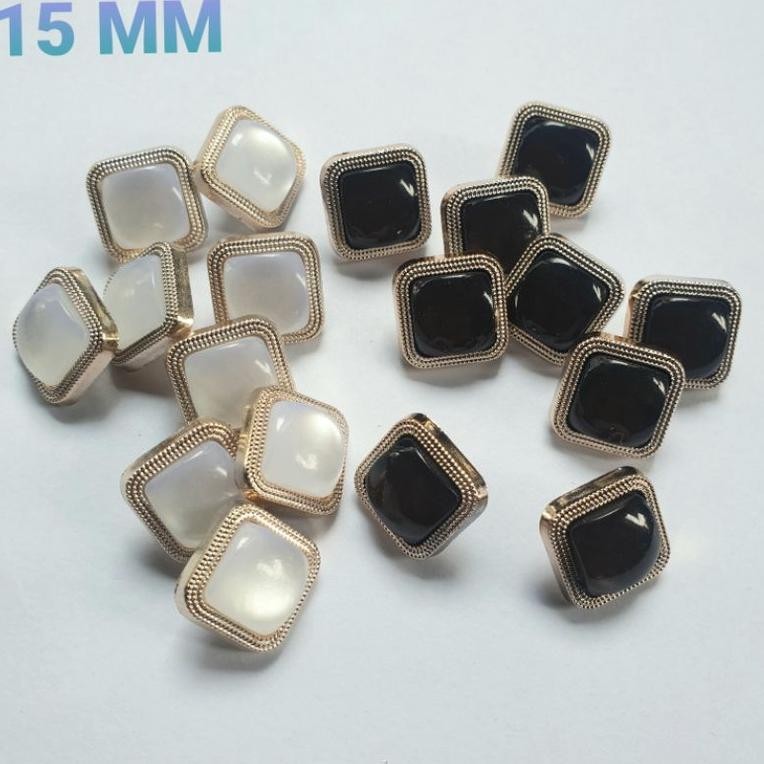 Kancing mutiara kotak diameter 15 mm  mutiara kotak putih/hitam AST