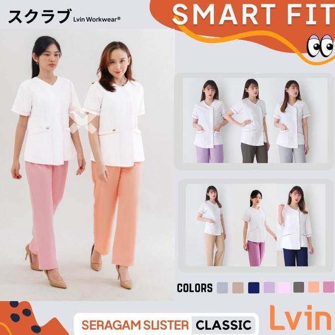 Tersedia Baju Seragam Suster Lvin New Classic Putih  / Seragam Suster Lengan Pendek  / seragam klini