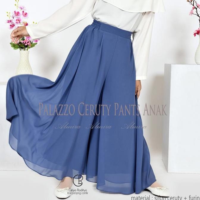 Tersedia Kulot Anak Perempuan Tanggung 6 8 10 12 tahun Panjang Model Payung Lebar Palazzo Sifon Ceru