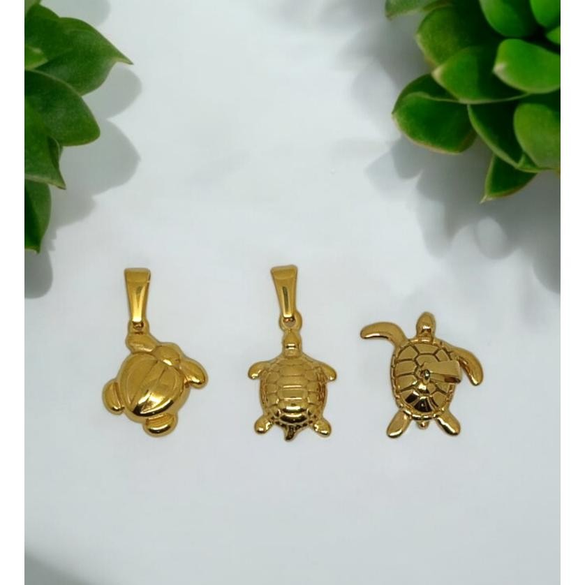 Liontin Titanium Kura Kura Kecil Gold Silver Import Premium Anti Karat AST
