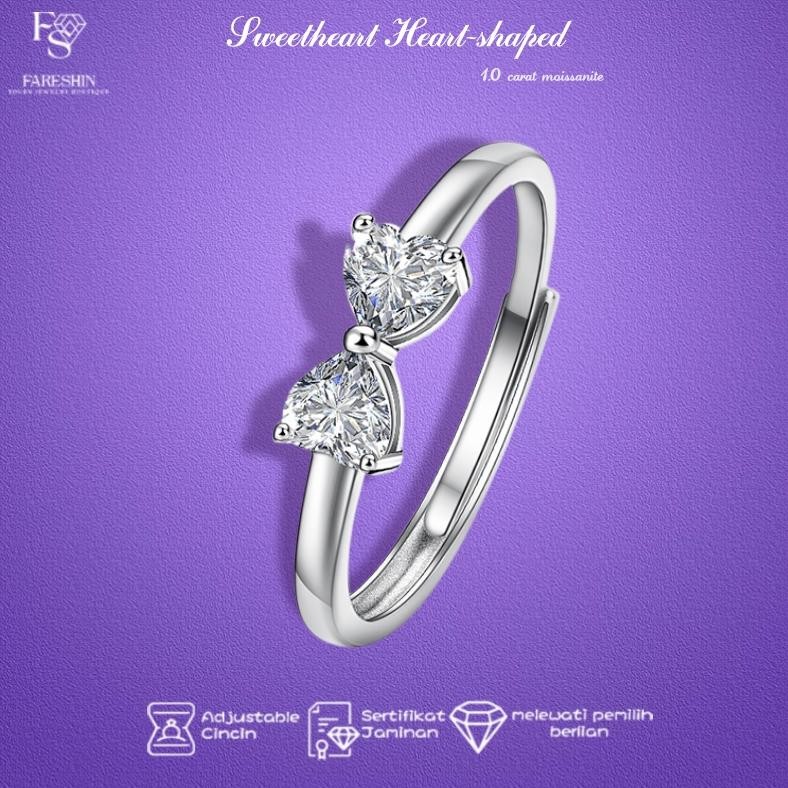 Cincin Tunangan Wanita Moissanite Original Aksesoris Lapis Emas 18K Silver 925 Fareshin Jewellery AS