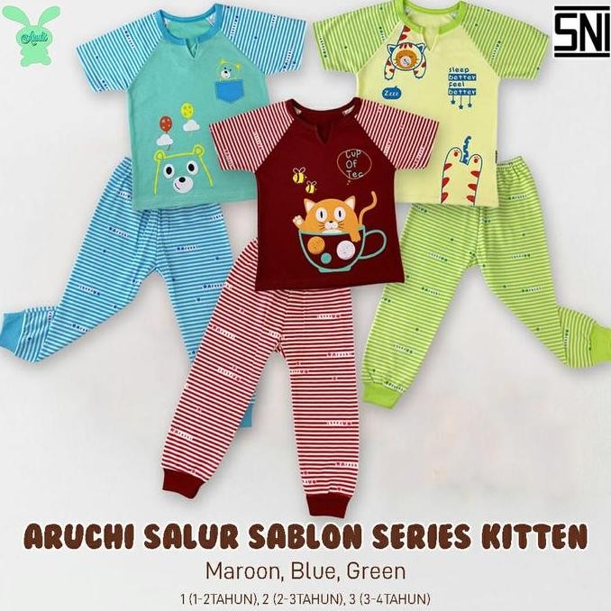 Tersedia ARUCHI STELAN SALUR OBLONG PENDEK CELANA PJG PIYAMA ANAK SIZE 1-3 THN