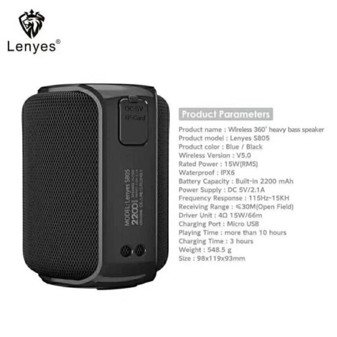 Promo Speaker Lenyes S805 || Speaker Bluetooth Lenyes S805 Waterproof Ekstra Bass 360 Derajat Sound 
