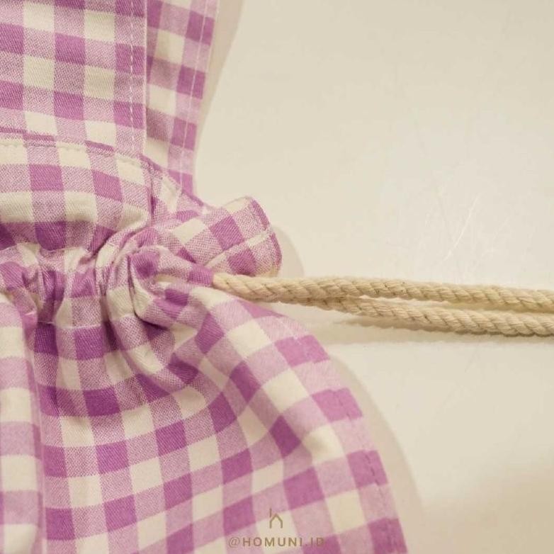 Tas Serut Kain Motif Kotak-Kotak Gingham/Tas Kain Katun Serbaguna/Travel Pouch Souvenir Organizer Pr