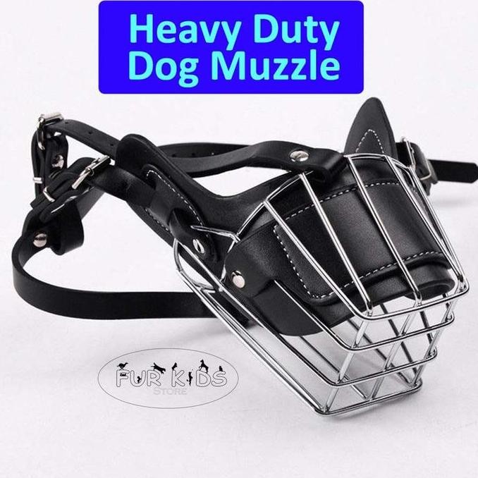 Heavy Duty Dog Metal Stainless Steel + Leather Muzzle / Brongsong Berangus Ikat Mulut Anjing Besar C