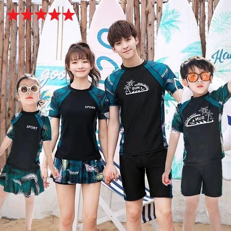 (Terbaru) Family Set Setelan Couple Baju Renang Wanita Pria Keluarga Lengan Pendek Pakaian Dewasa Or