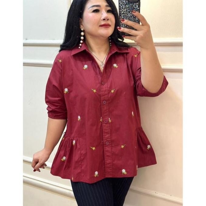 (Expert) FINA BIGSIZE - (KYOMI BLOUSE BUNGA BORDIR) ATASAN WANITA JUMBO BIGSIZE KEKINIAN