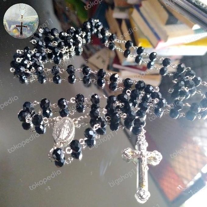 new Rosario Doa Bapa Kami 77 Butir Kristal 8mm Hitam