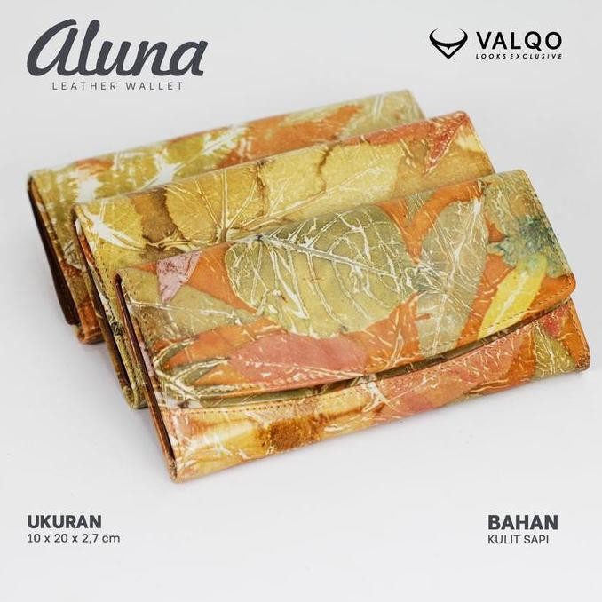 Tersedia [VALQO]  ALUNA Dompet Kulit Sapi Ecoprint Batik kartu wanita cewek perempuan