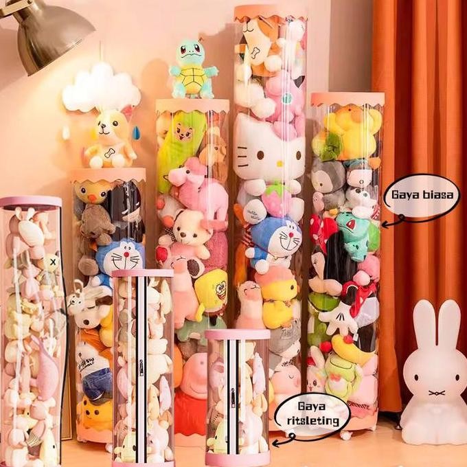 

Terlaris Doll Houses Doll Storage Bucket Transparan Tabung Storage Organizer Penyimpanan Boneka Dengan Ritsleting Penyimpanan Mainan Anak-Anak