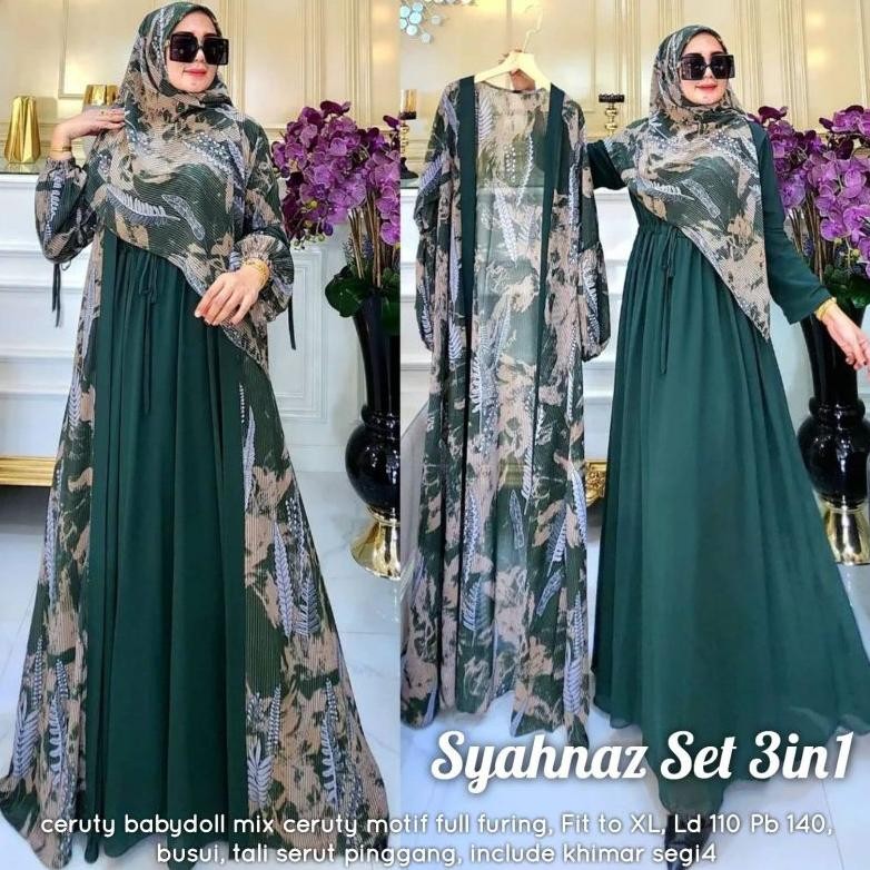 Exclusive Ready Siap Kirim Syahnaz Set 3 In 1Ada Jumbo Adira Dress Label Jasmine Clarita Syari/Canti
