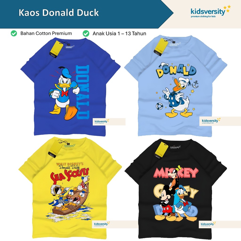 Kaos Anak Donald Duck Bebek Baju Premium Laki-laki Perempuan Cotton