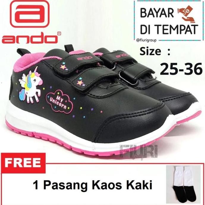 Tersedia FIURI - ANDO ORIGINAL -  MINICORN VELCRO 25-32 HITAM PINK - SEPATU SNEAKERS ANAK KECIL PERE