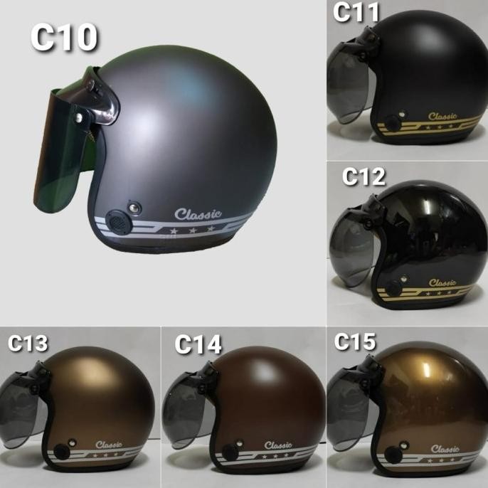 [Expert] Hlm Helem Bogo Retro Dewasa Helm Classic Kaca Datar Silver Pelangi