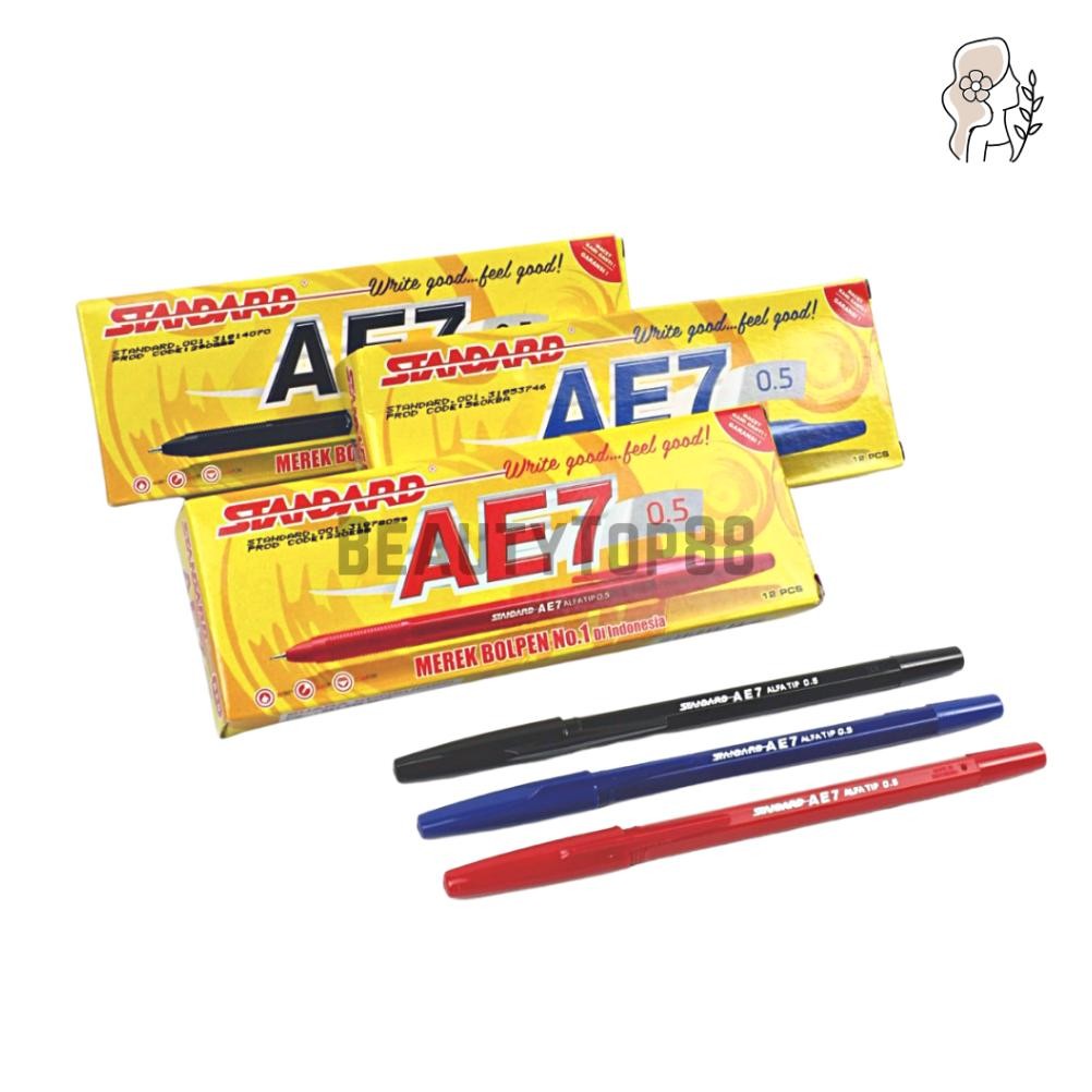

Pulpen Standard AE7 - Ballpoint Bolpen Pen Hitam Biru Merah - [1 BOX isi 12 PCS]