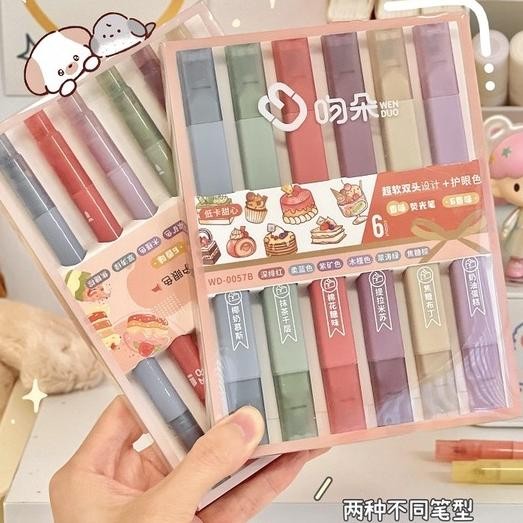 

6 Pcs/set Ganda Kepala Ujung Lembut Pena Stabilo Set Morandi Retro Warna Marker Pen Berwarna Pena Lukisan Pen Journal Pen