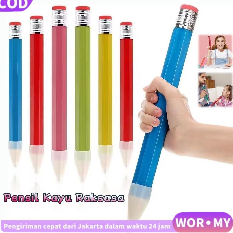 

WORMY Pensil Kayu Raksasa dengan Penghapus Perlengkapan Alat Tulis Kreatif untuk Pelajar Artis Pelukis Hadiah Menyenangkan Alat Peraga Pertunjukan 33CM