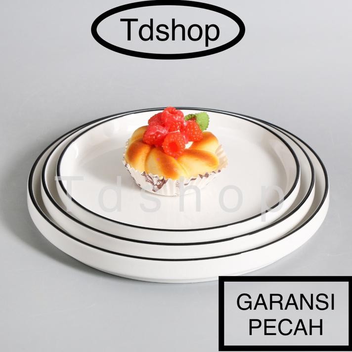 Td Taniti Piring Keramik Makan Saji Pizza List Hitam Polos Putih
