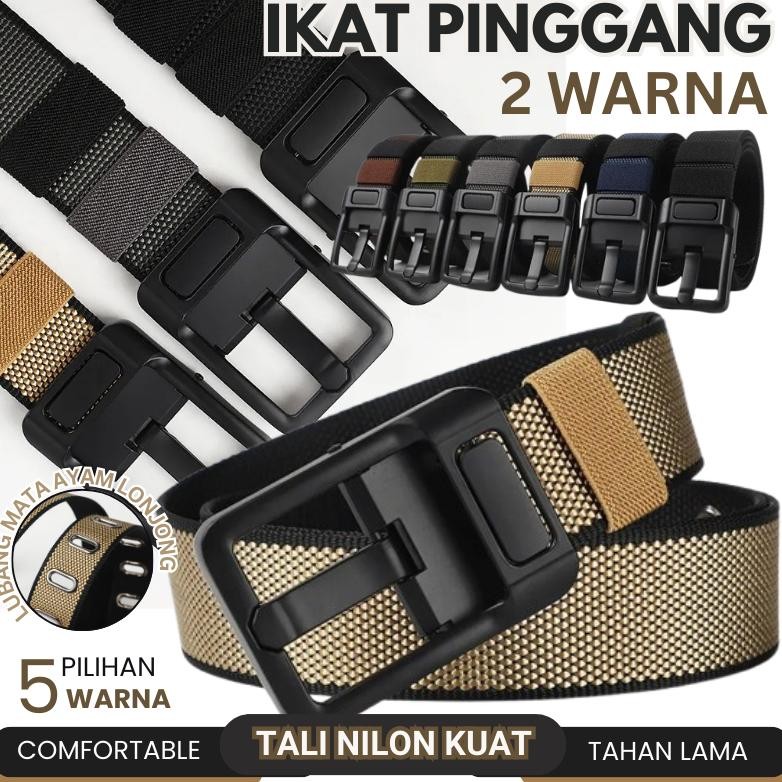 sfI Tali Ikat Pinggang Pria Nilon 2 Warna Model Jarum Bolak Balik Belt Gesper Sabuk Dua Sisi 2 in 1 