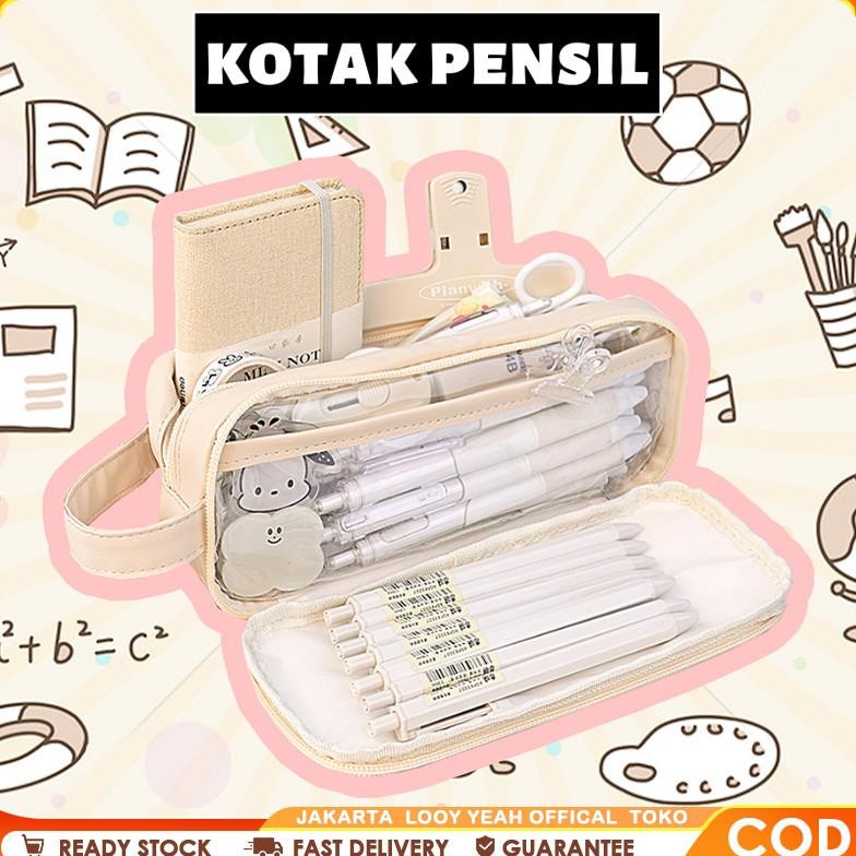 

Tempat Pensil Pencil Case Large Capacity Transparan Kantong Kotak Pensil Lucu-Hadiah Musim Sekolah AST