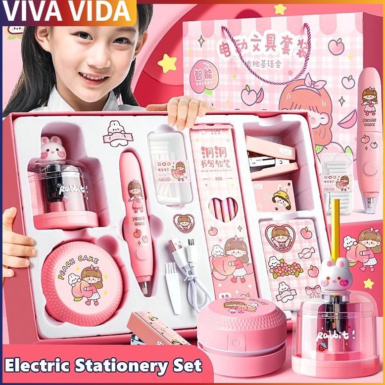 

12 IN 1 Set Perlengkapan Alat Tulis Otomatis,Automatic Electric Stationery Set,Kit Alat Tulis Elektrik Kemasan Mewah