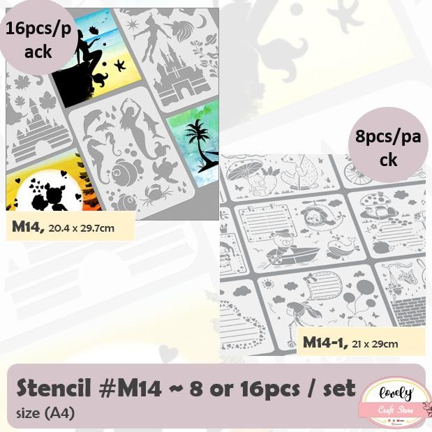 

LovelyCraftStore | M14 - 8pcs atau 16pcs/set Plastik Stensil Cetakan Stensil, Plastic Stencil for Baking, Bullet Journal (bujo) Journal, Scrapbook, Bujo, Drawing, dekorasi, mahar, diy, etc AST