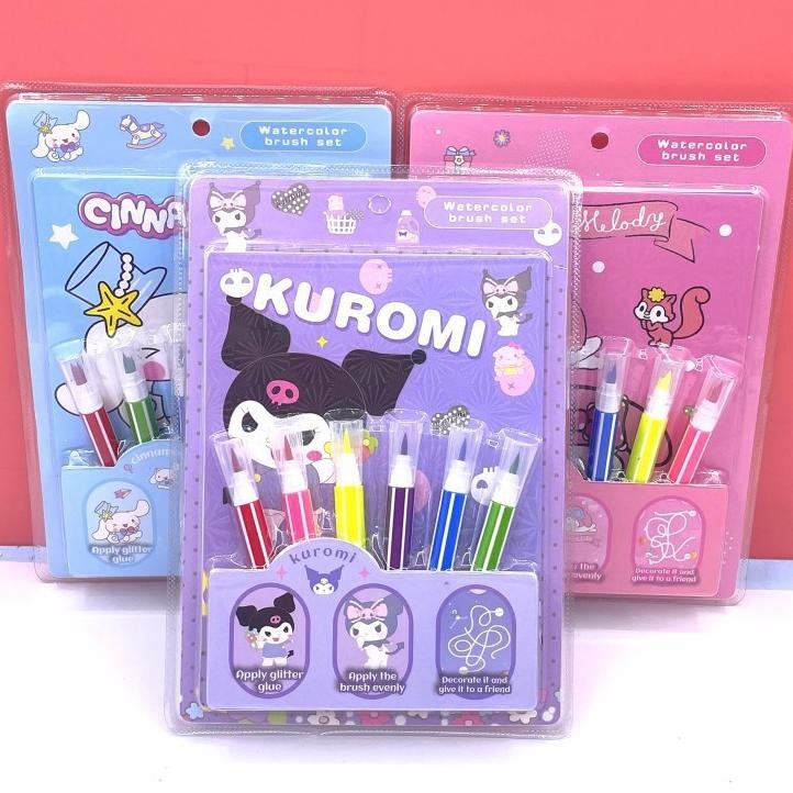 

paint set Buku gambar karakter / Buku mewarnai free WATER color Brush pen premium / paint set kuromi AST