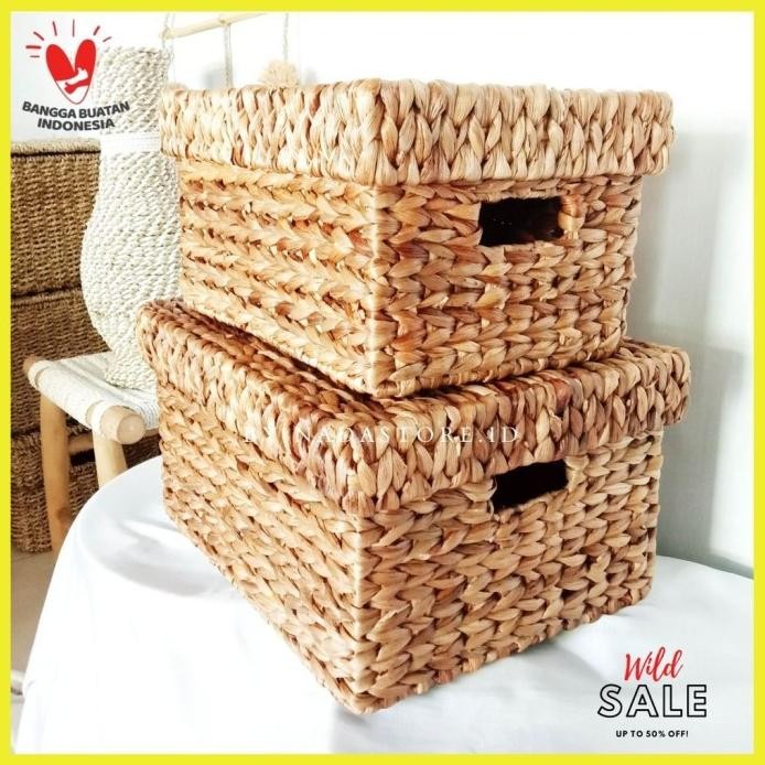 

Terlaris Natural Woven Hyacinth Storage Organizer Basket With Cover/ Keranjang