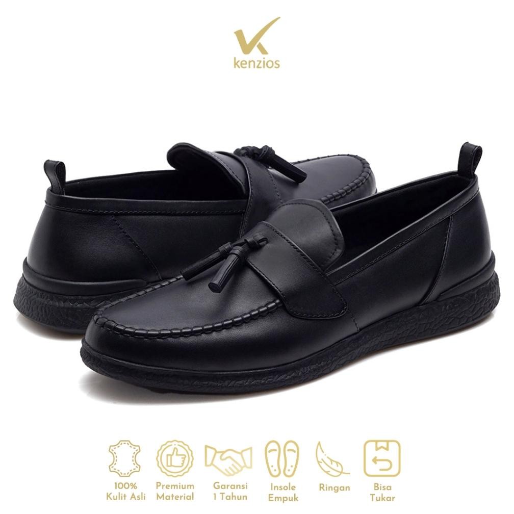 Kenzios Sepatu Formal Pria Kulit Asli Vasco Black Series