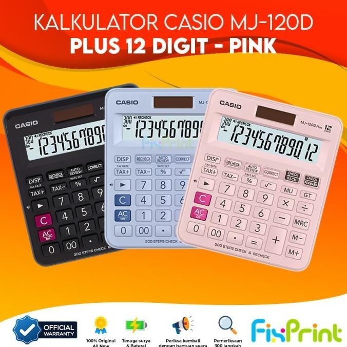 

Calculator Casio MJ-120D Plus 12 Digit Check Correct Dekstop Kalkulator Cek Ulang MJ 120D 12 Digits Light Blue Black Pink Original Garansi Resmi AST