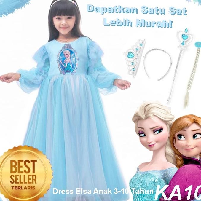 Dress Elsa Frozen Anak 4 5 Tahun Gratis Pita Dress Anak Anna Elsa Mewah Baju Custome Kter Elsa Froze