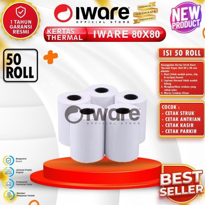 

Iware Kertas Thermal Struk 80X80 Cetakan Hitam 1 Dus Isi 50 Roll Antrian Parkiran Bukti Kasir New Stok