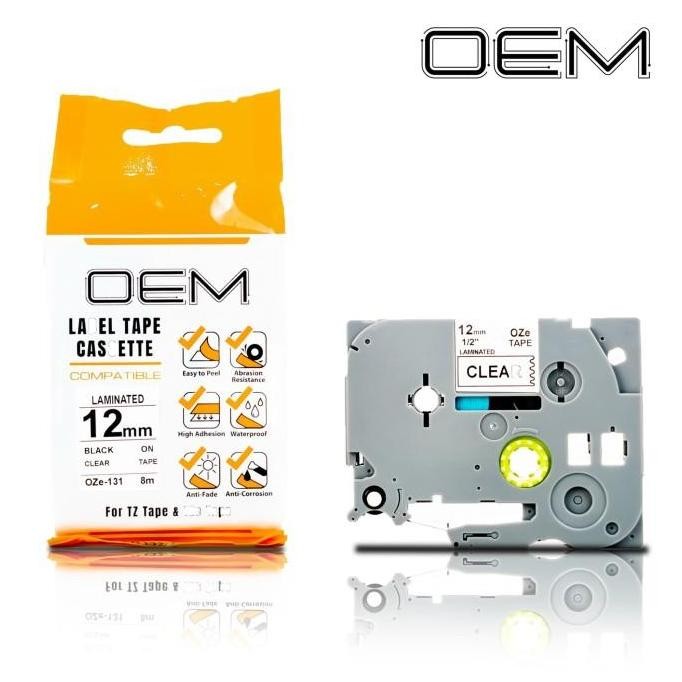 

Oze-131 Oem Label Tape Ptouch 12Mm Black On Clear New Stok
