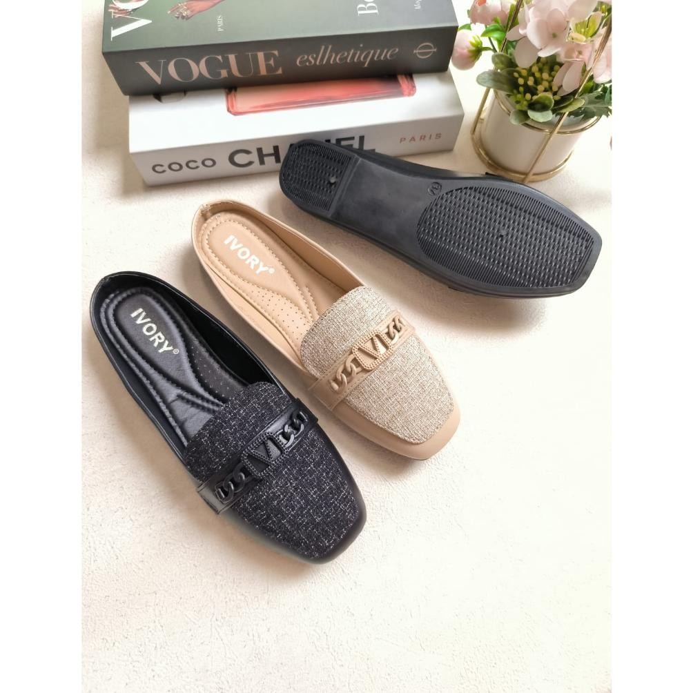 IVORY Sepatu Wanita Flat Mules Slip On Import 999-EM123