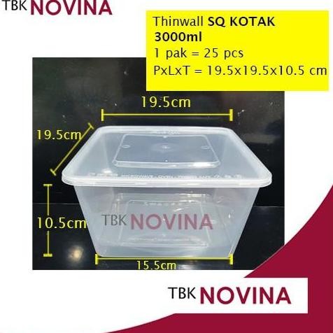 [Pack 25 Pcs]Thinwall Kotak Square Besar Food Container Box Tempat Makan Plastik Kotak Nasi