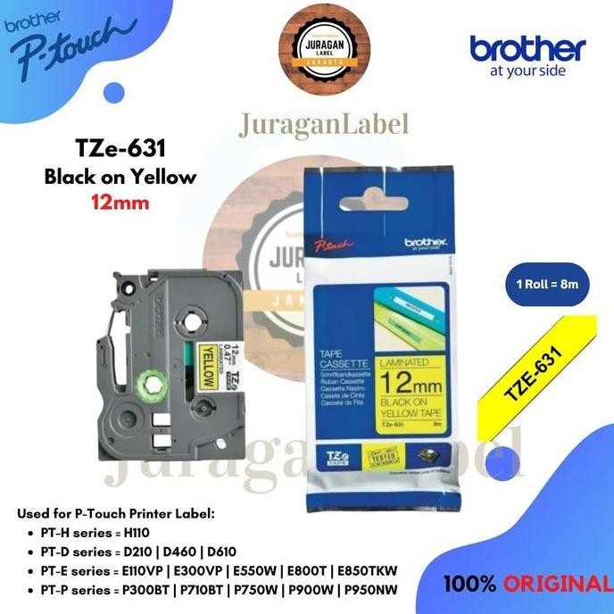 

Brother Tze-631 12Mm Ptouch Tape Label Tze631 Black On Yellow New Stok